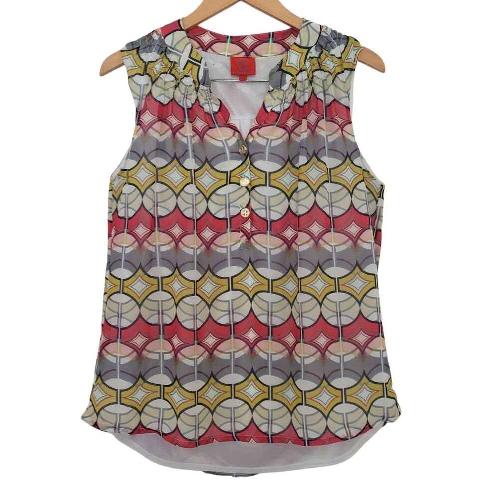 Tracy Negoshian XL Sleeveless Blouse Tunic Top Colorful Flowy